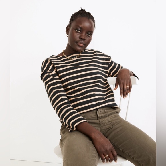 Madewell Luxe Long Sleeve Striped Cotton Sweater Top Size Small - Picture 1 of 15